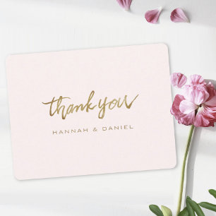 Simple Elegant Modern Script Gold Pink Wedding Thank You Card