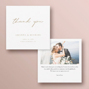 Simple Elegant Modern Script Gold Wedding Photo Thank You Card