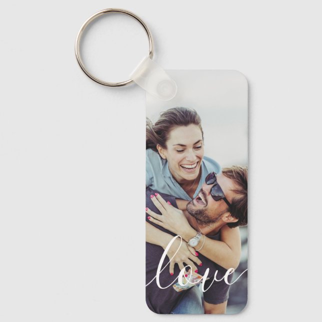 Simple Elegant Modern Script Photo Key Ring (Front)