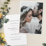 Simple Elegant Modern Script Photo Save the Date<br><div class="desc">This simply chic photo wedding save the date flat card has a warm, minimalist design, framed on the front with a crisp, understated border. We also offer this design without the border in a full photo style, so please check our shop if you prefer that look. The front features a...</div>