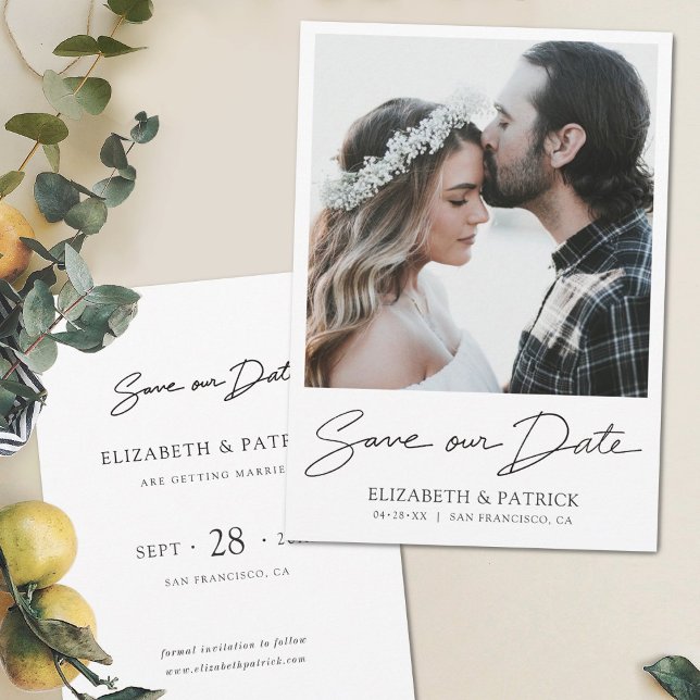 Simple Elegant Modern Script Photo Save the Date (Creator Uploaded)