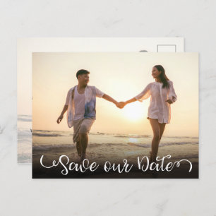 Simple Elegant Modern Script Photo Save the Date Announcement Postcard