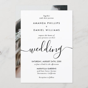 Simple Elegant Modern Script Photo Wedding Invitation