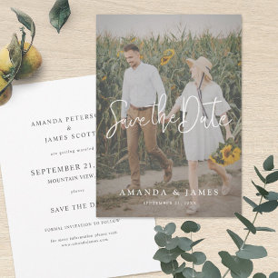 Simple Elegant Modern Script Photo Wedding Save The Date
