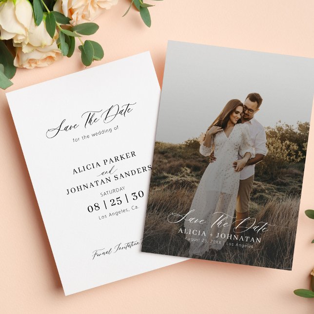 Simple elegant modern script photo wedding save the date (Creator Uploaded)