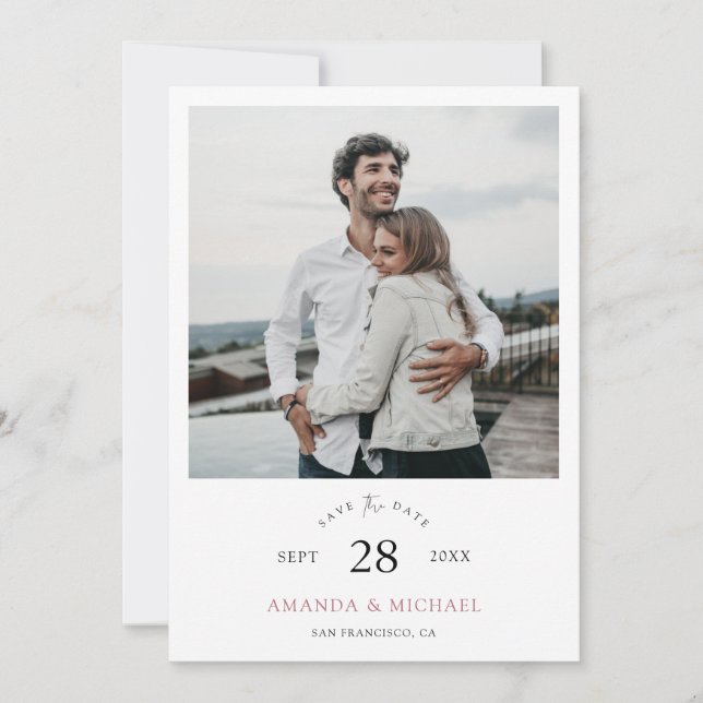 Simple Elegant Modern Script Photo Wedding   Save The Date (Front)