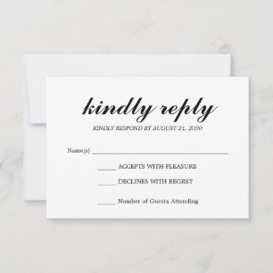 Simple Elegant Modern Script Wedding RSVP Black Card