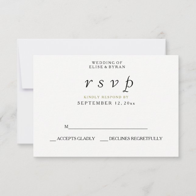 Simple Elegant Modern Script Wedding RSVP Card (Front)