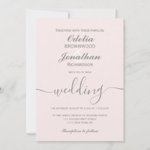 Simple Elegant Modern Soft Pink Wedding Invitation