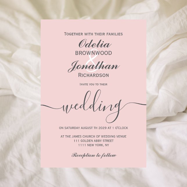 Simple Elegant Modern Soft Pink Wedding Invitation (Creator Uploaded)