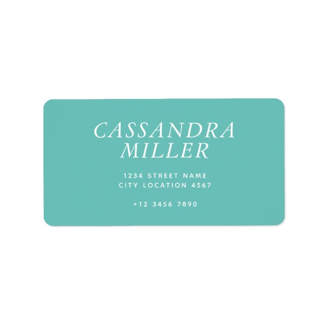 Simple Elegant Modern Teal Address Label (Front)