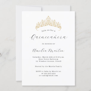 Simple Elegant Modern Tiara Quinceanera  Invitation