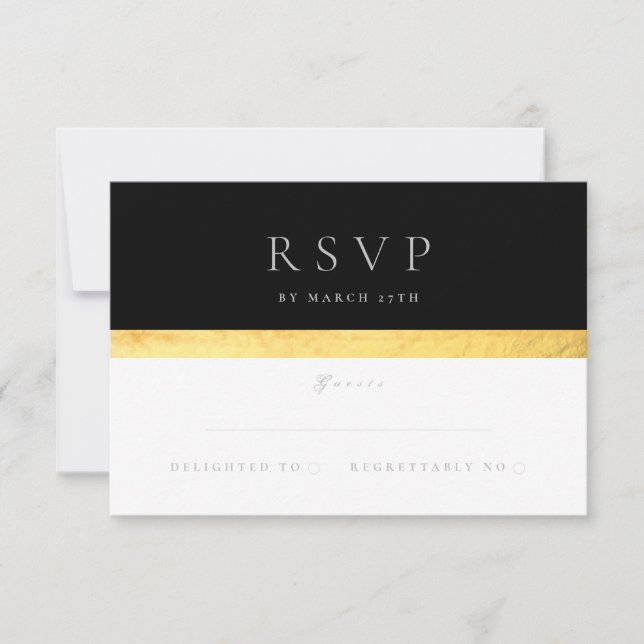Simple Elegant Modern Two Tone Golden Wedding RSVP Card (Front)