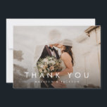 Simple Elegant Modern Wedding Photo Thank You Card<br><div class="desc">This flat wedding thank you card features your full wedding photo,  with elegant type overlay. Customise your special wedding thank you on the back,  or remove it to leave the back blank for your handwritten message of thanks.</div>