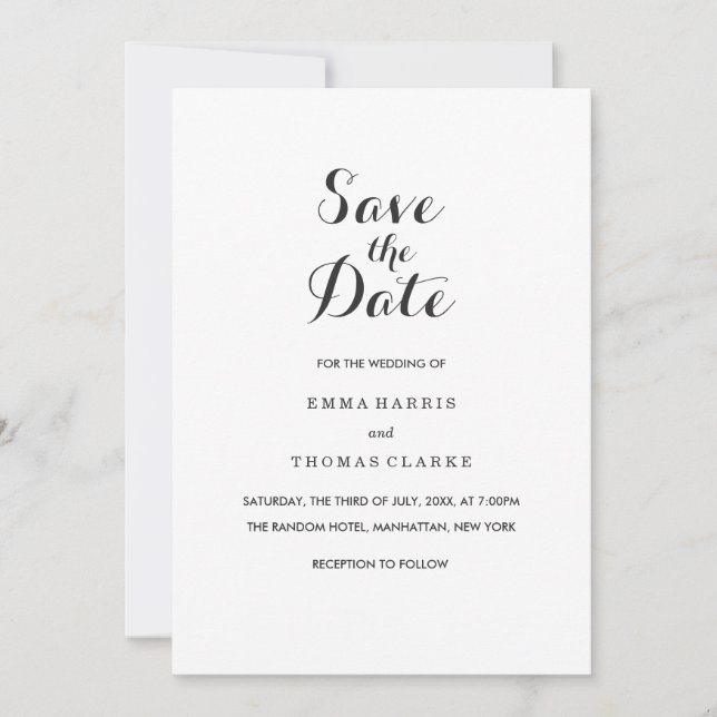Simple Elegant | Modern Wedding Save The Date Card (Front)