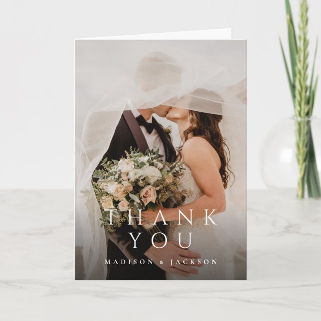 Simple Elegant Modern Wedding Vertical Photo Thank You Card (Front)