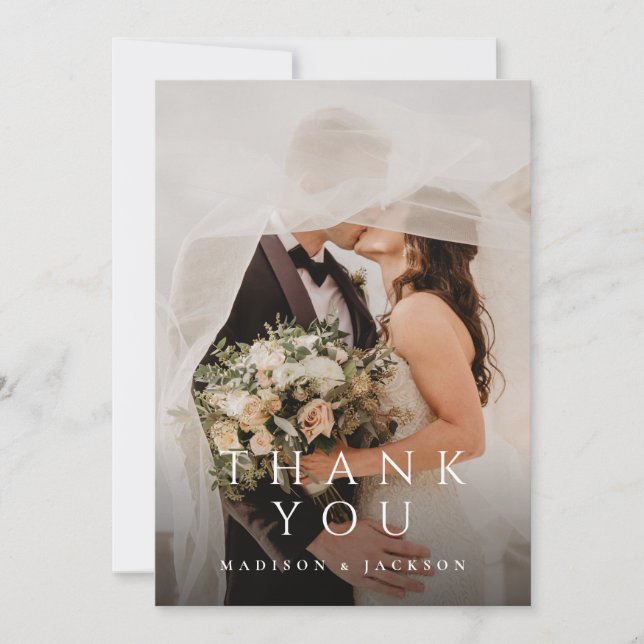 Simple Elegant Modern Wedding Vertical Photo Thank You Card (Front)