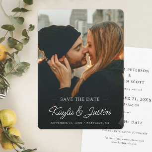 Simple Elegant Modern White Text Custom Photo Save The Date