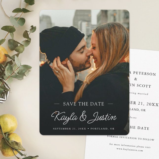 Simple Elegant Modern White Text Custom Photo Save The Date (Creator Uploaded)