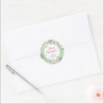Simple Elegant Modern Wreath Rustic Christmas Classic Round Sticker<br><div class="desc">Add holiday cheer with this sticker featuring a simple yet elegant design with a wreath consisting of watercolor painted greenery and red holly berries along with "Merry Christmas" in red and your family name in green. These rustic stickers make great envelope seals for your Christmas cards or as gift labels....</div>