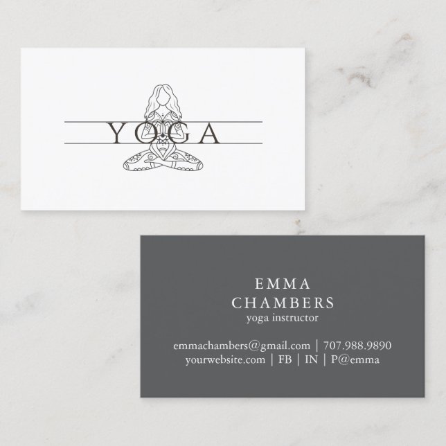 Simple Elegant Modern Yoga Instructor Lotus Pose Business Card (Front/Back)