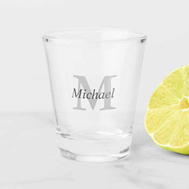 Simple Elegant Monogram and Name Shot Glass (Front)