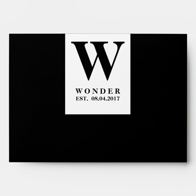 Simple Elegant Monogram black minimalist Wedding  Envelope (Front)