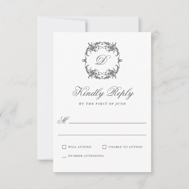 Simple Elegant Monogram Classic Wedding RSVP (Front)
