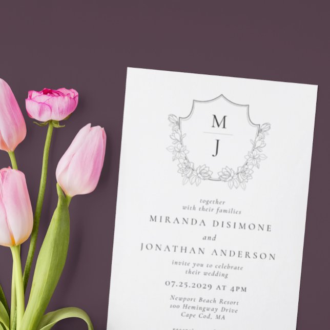 Simple Elegant Monogram Crest Wedding Invitation (Creator Uploaded)