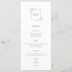 Simple Elegant Monogram crest Wedding Menu