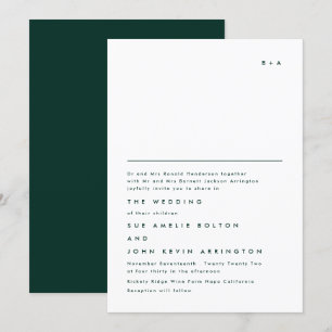 Simple Elegant Monogram Emerald Green Wedding Invitation