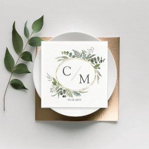 Simple elegant monogram eucalyptus napkins