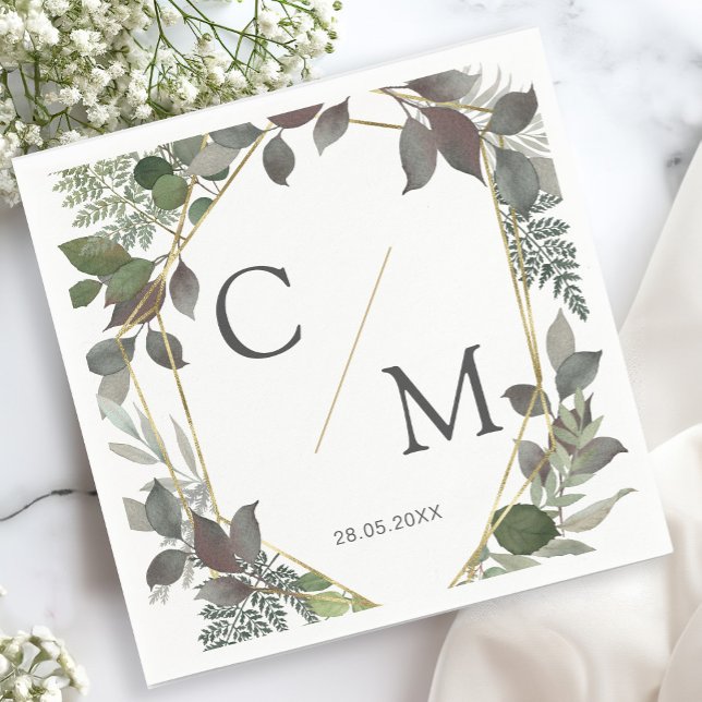 Simple elegant monogram eucalyptus napkins (Creator Uploaded)