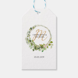 Simple, elegant, monogram eucalyptus wedding    gift tags