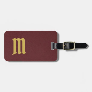 Simple elegant monogram gold faux burgundy leather luggage tag