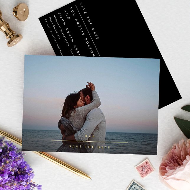 Simple Elegant Monogram Gold Photo Save The Date (Creator Uploaded)