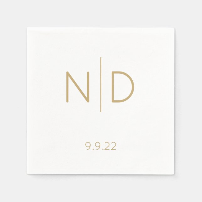 Simple Elegant Monogram Gold Wedding with Date Napkin (Front)