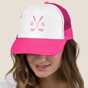 Simple Elegant Monogram Initial Pink Golf Trucker Hat