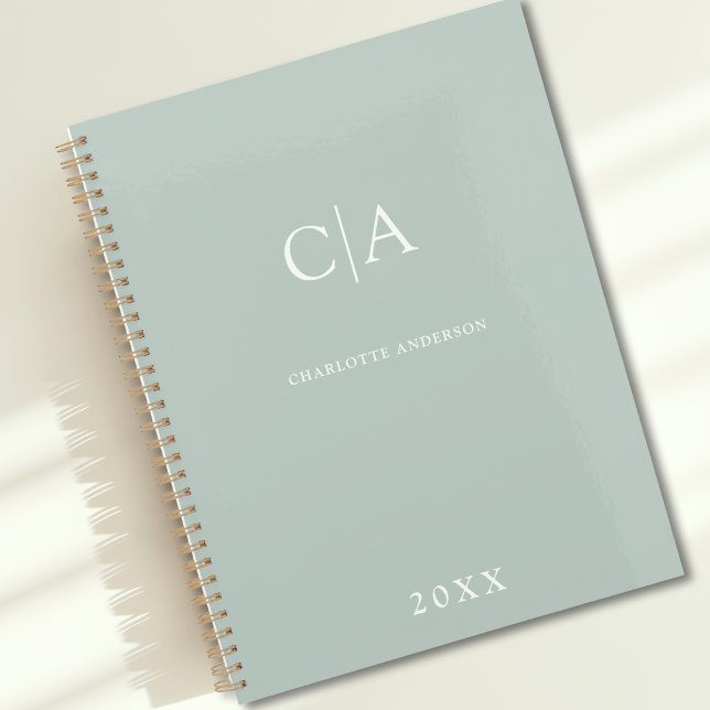 Simple, elegant monogram invitation planner (Simple Elegant Monogram Green Custom Planner with your Name, Initials or Message)