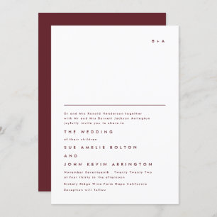 Simple Elegant Monogram Maroon Burgundy Wedding Invitation