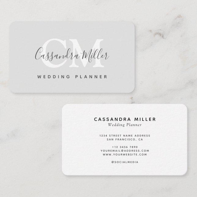 Simple Elegant Monogram Name Wedding Planner Business Card (Front/Back)