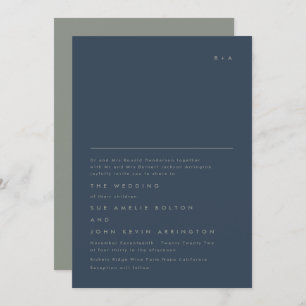 Simple Elegant Monogram Navy & Sage Invitation