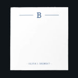 Simple Elegant Monogram Navy White Notepad<br><div class="desc">Easily add your custom monogram initial and name to this elegant navy and white notepad.</div>