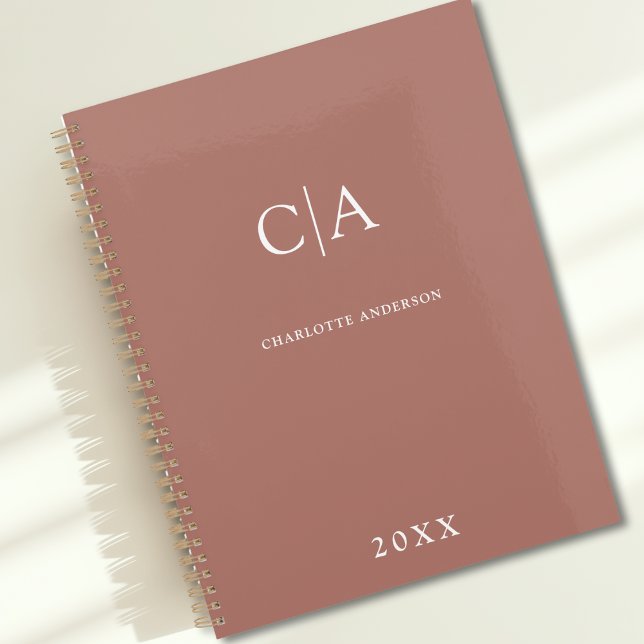 Simple, elegant monogram planner (Simple Elegant Monogram Brown Custom Planner with your Name, Initials or Message)