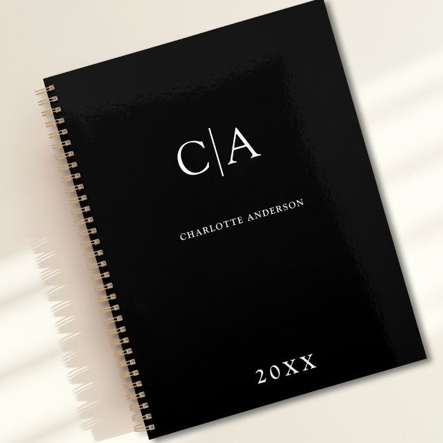 Simple, elegant monogram planner (Simple Elegant Monogram Black Custom Planner with your Name, Initials or Message)