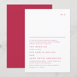 Simple Elegant Monogram Red Magenta Invitation
