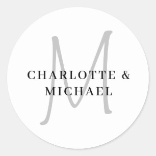 Simple, elegant, monogram wedding classic round sticker