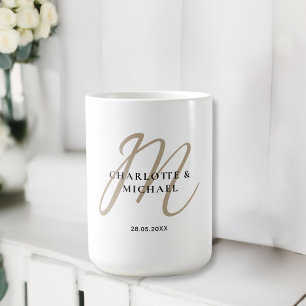 Simple, elegant, monogram wedding coffee mug