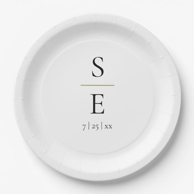 Simple Elegant Monogram Wedding Paper Plate (Front)