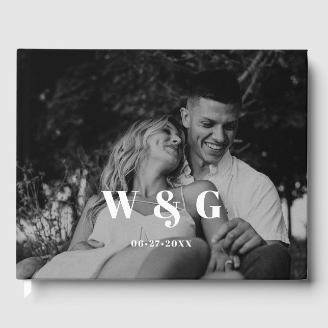 Simple Elegant Monogram Wedding Photo Guest Book (Front)